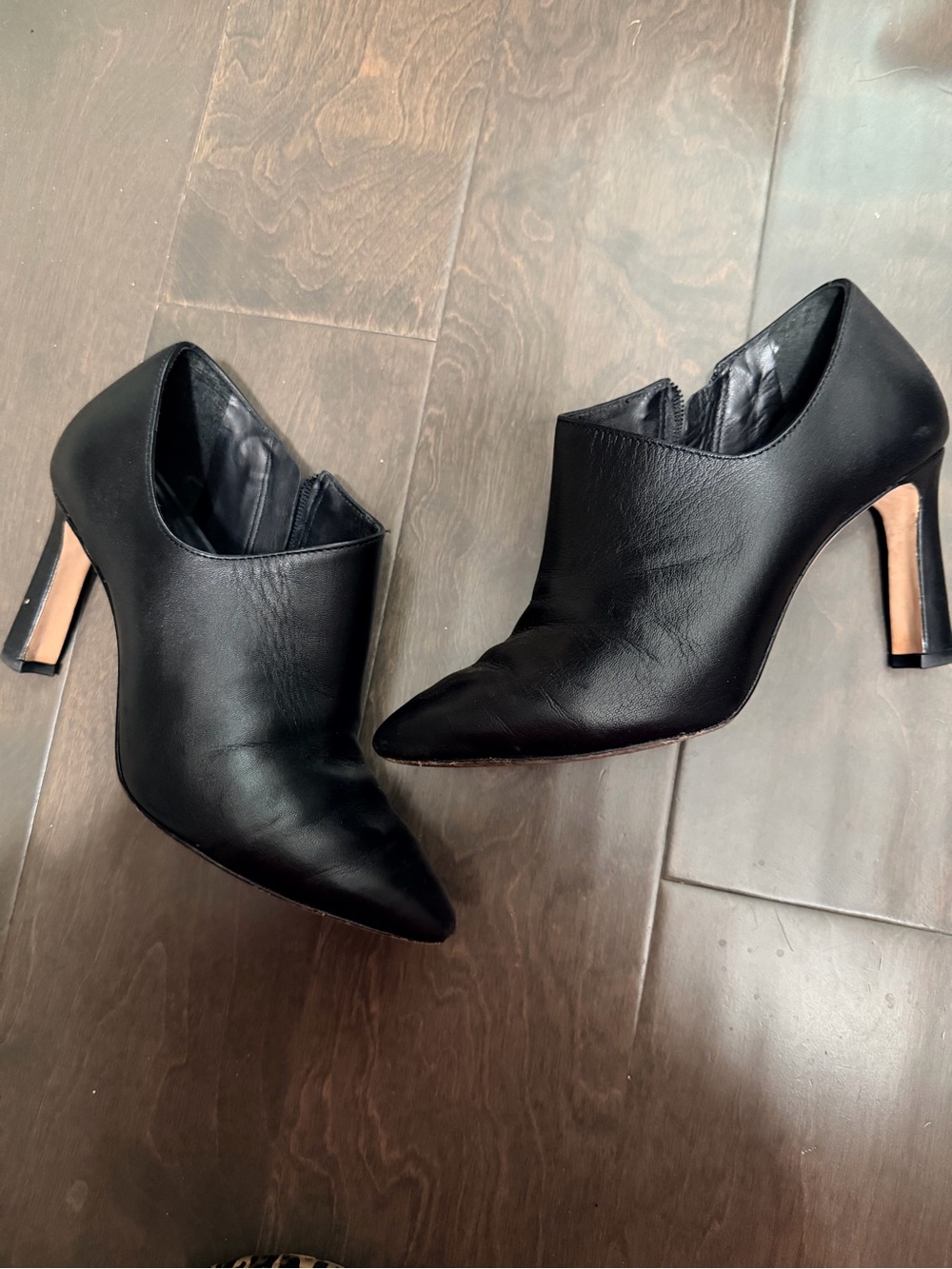 ANTONIO MELANI Black Pointed Leather High Heel Booties